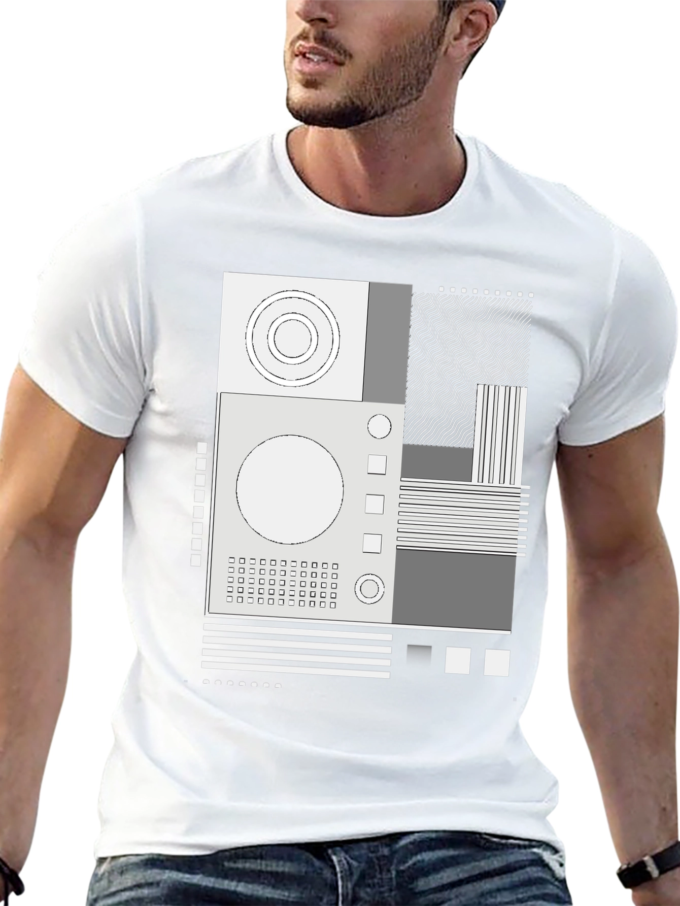 Abstract Graphic Print Crew Neck Tee - Black