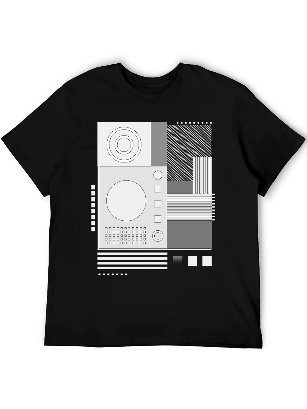 Abstract Graphic Print Crew Neck Tee - Black