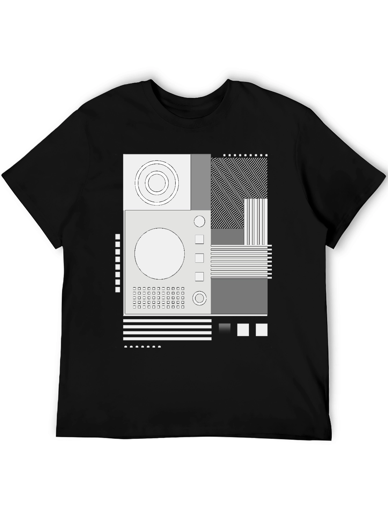 Abstract Graphic Print Crew Neck Tee - Black