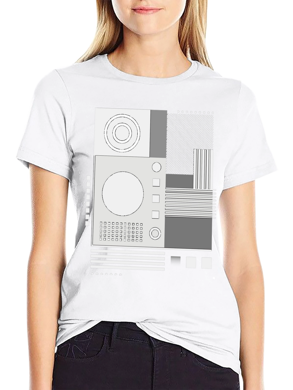 Abstract Graphic Print Crew Neck Tee - Black