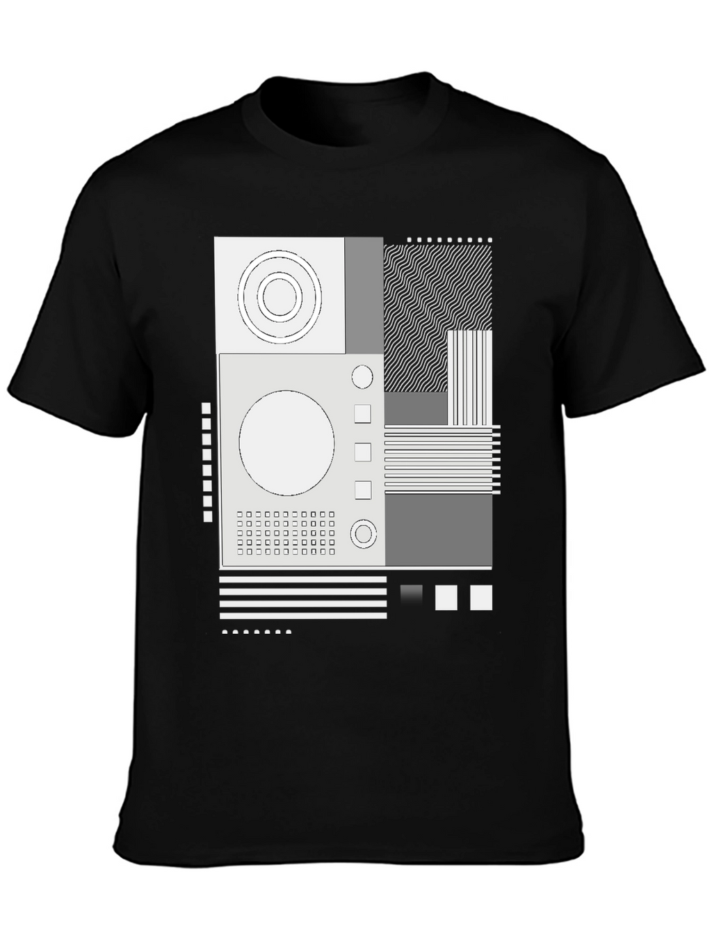Abstract Graphic Print Crew Neck Tee - Black