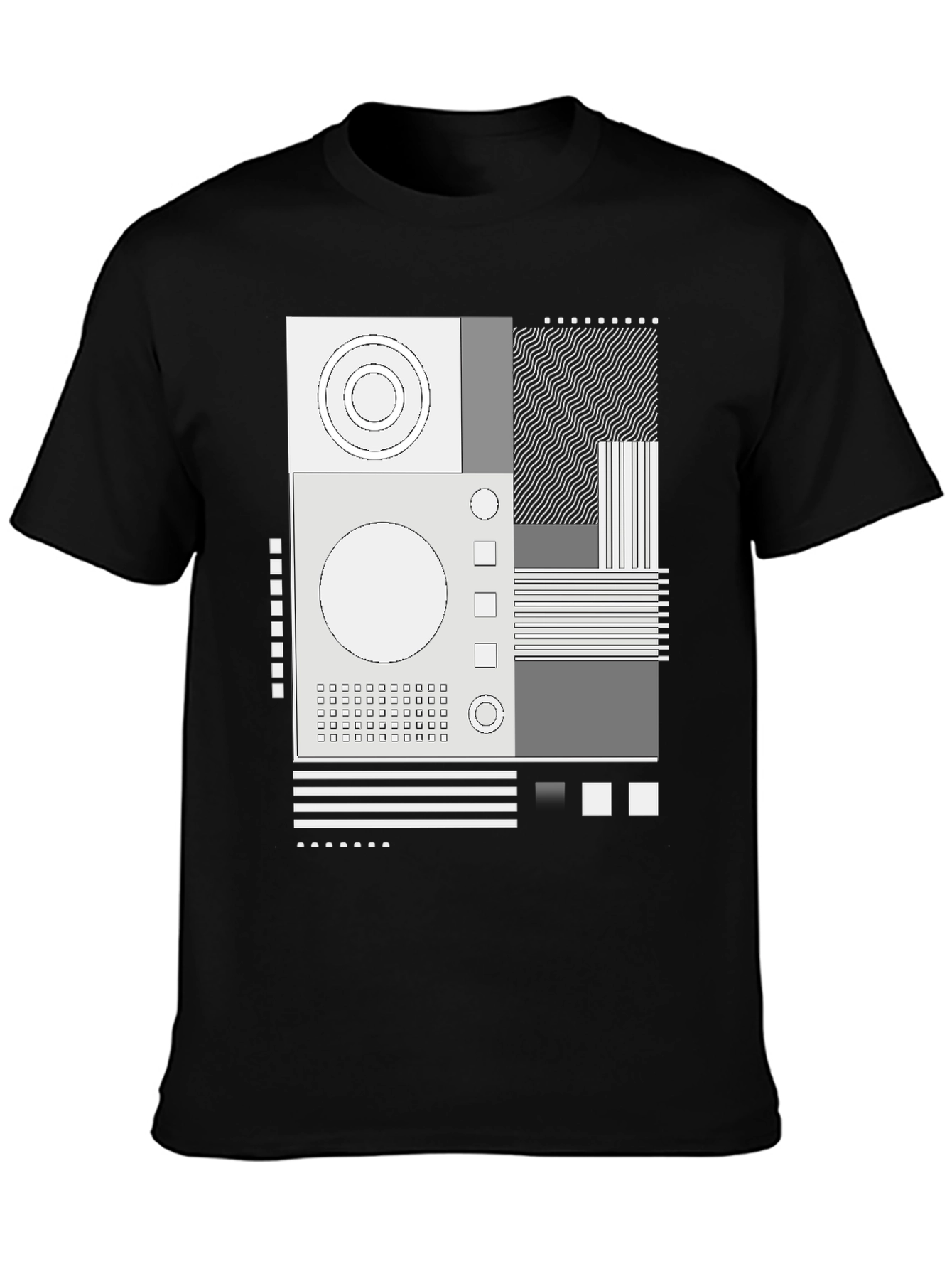 Abstract Graphic Print Crew Neck Tee - Black
