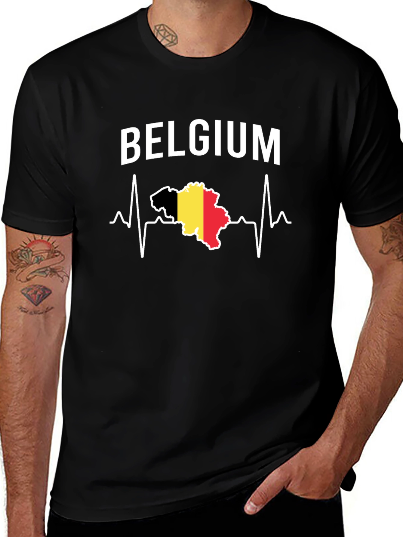 Belgium Heartbeat T-Shirt - Black Graphic Tee