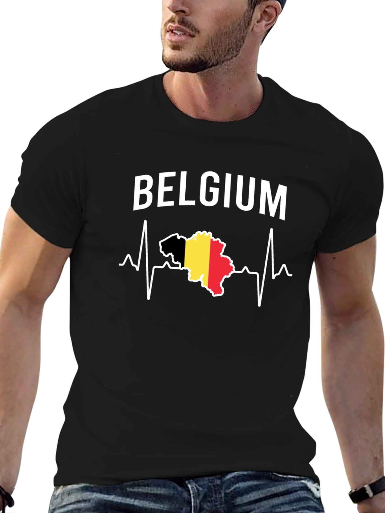 Belgium Heartbeat T-Shirt - Black Graphic Tee