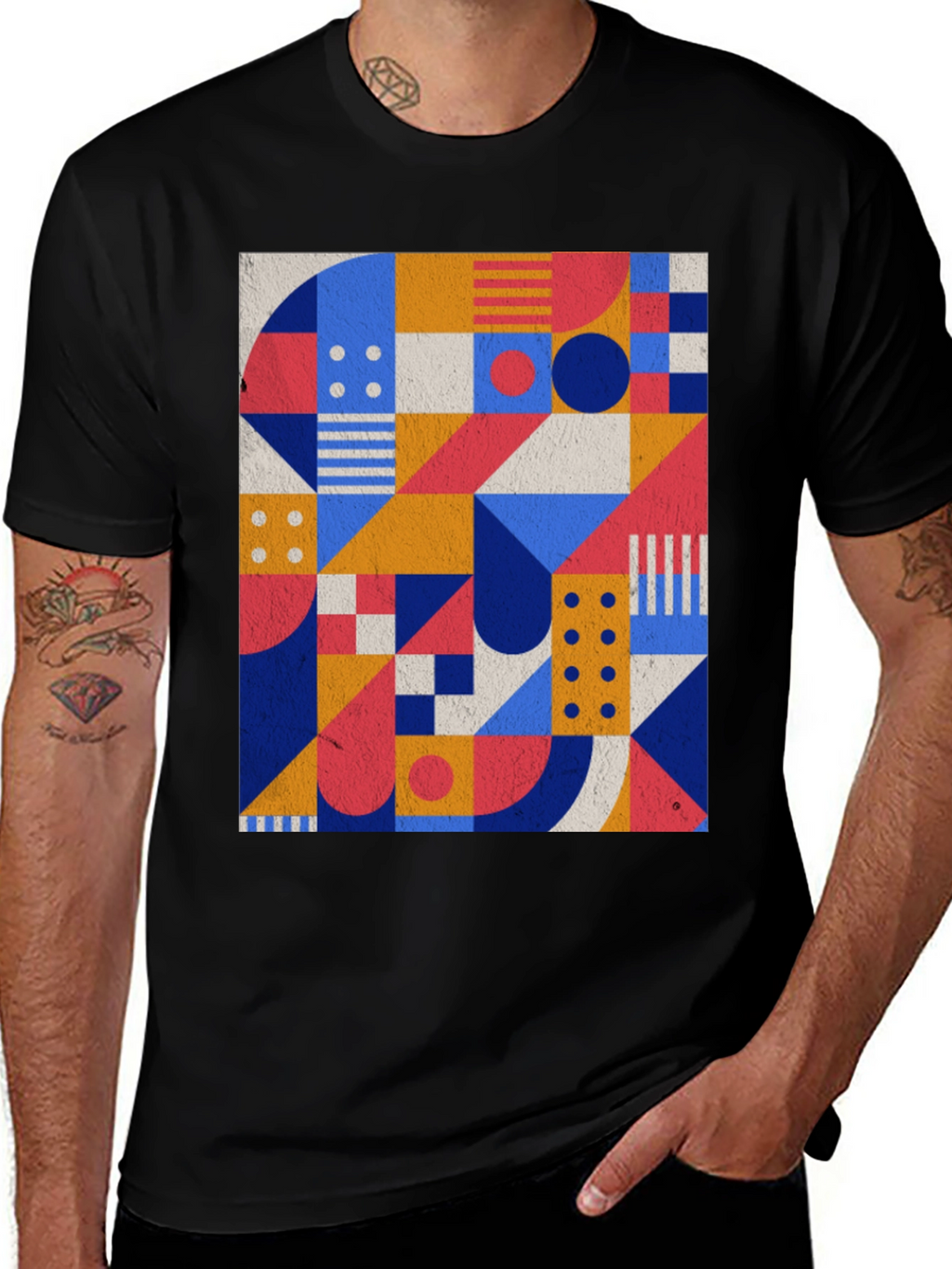 Geometric Pattern Black T-Shirt - Modern Art Tee