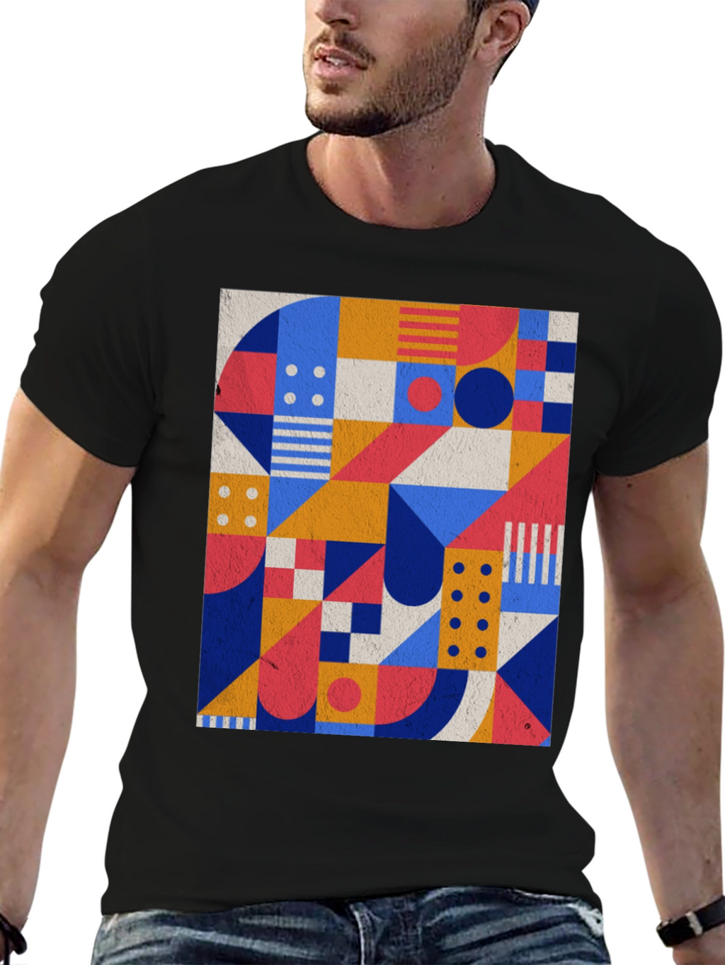 Geometric Pattern Black T-Shirt - Modern Art Tee