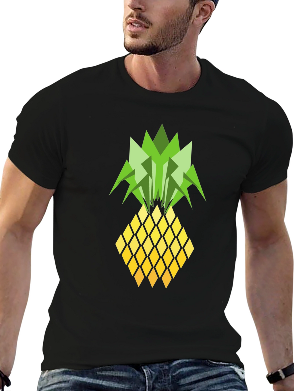 Geometric Pineapple Graphic Tee - Black T-Shirt