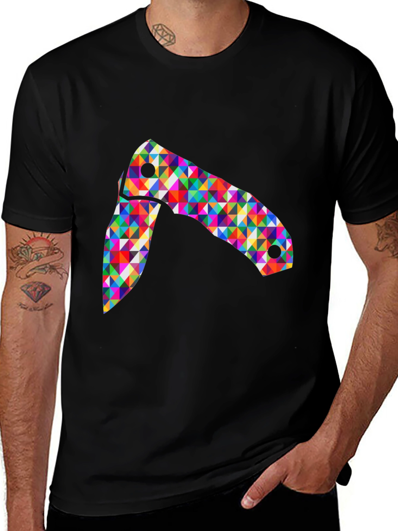 Colorful Knife Graphic Tee - Black Casual Shirt