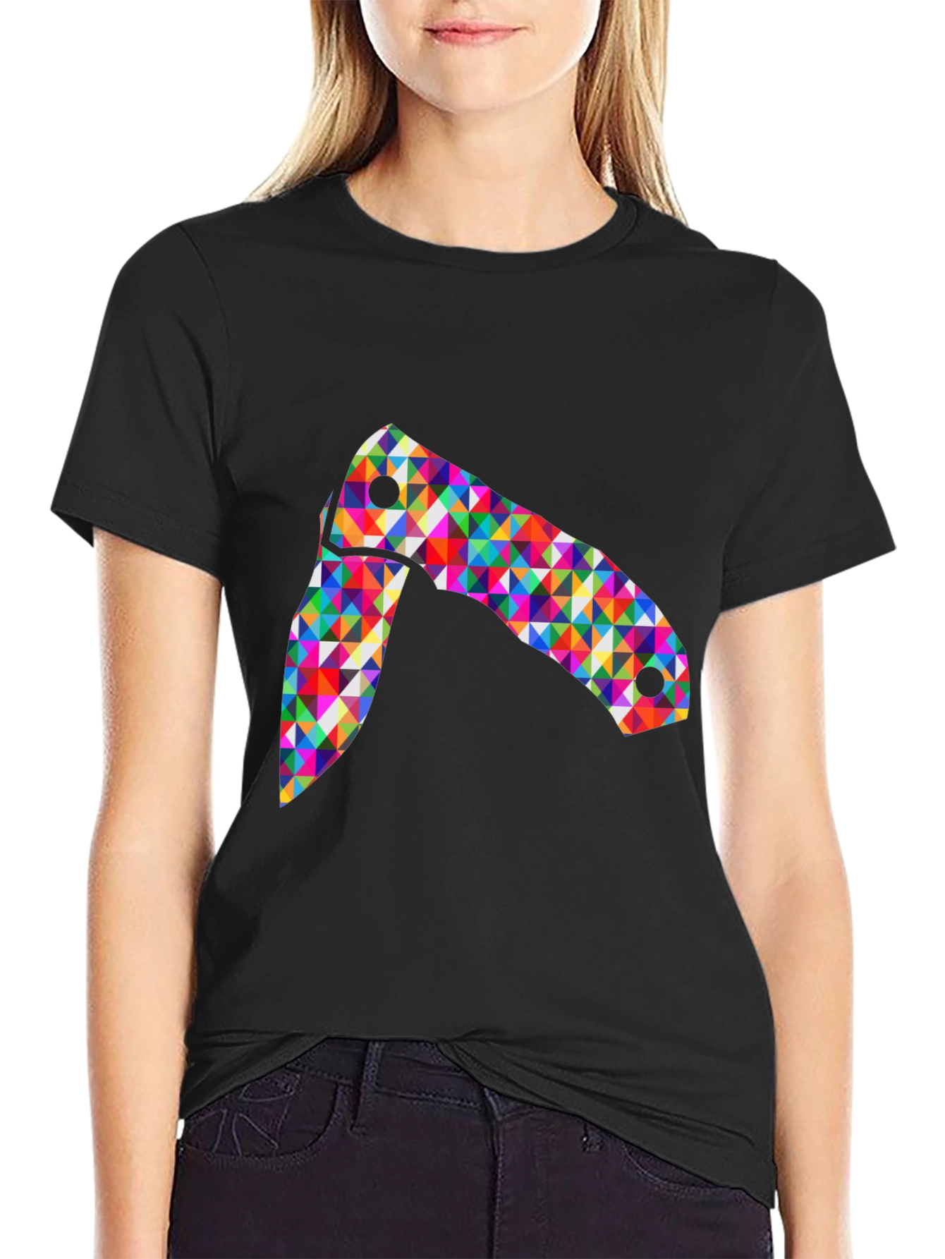 Colorful Knife Graphic Tee - Black Casual Shirt