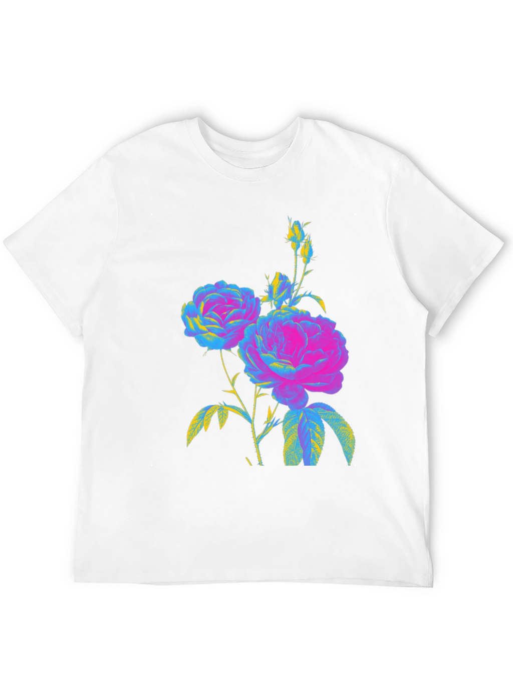 Floral Print T-Shirt - Vivid Roses on Black