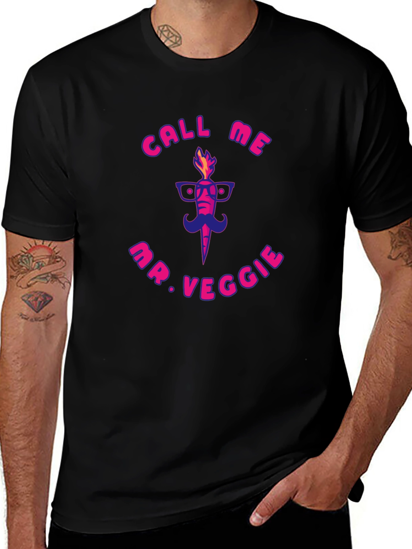 Call Me Mr. Veggie Graphic T-Shirt - Fun Carrot Design