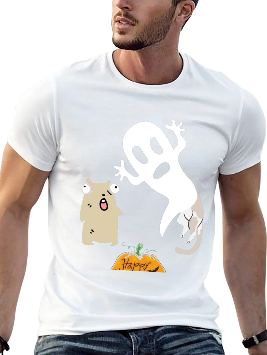 Halloween Ghost & Cat T-Shirt