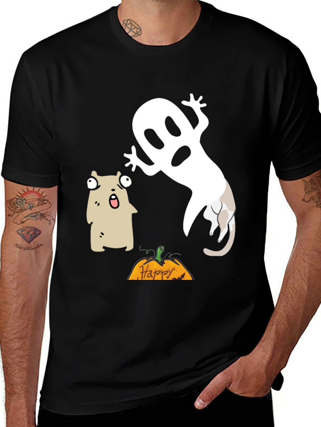 Halloween Ghost & Cat T-Shirt