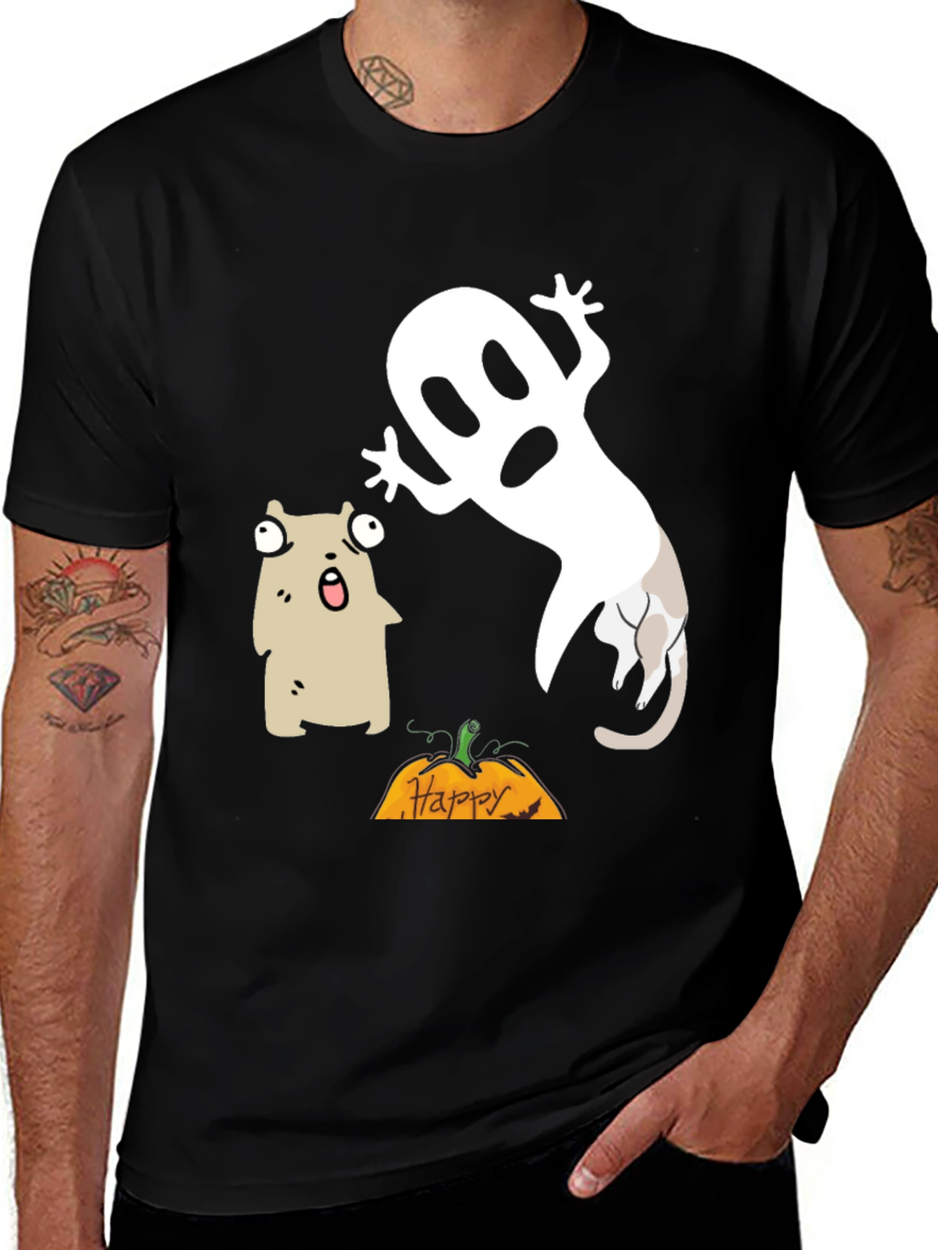 Halloween Ghost & Cat T-Shirt