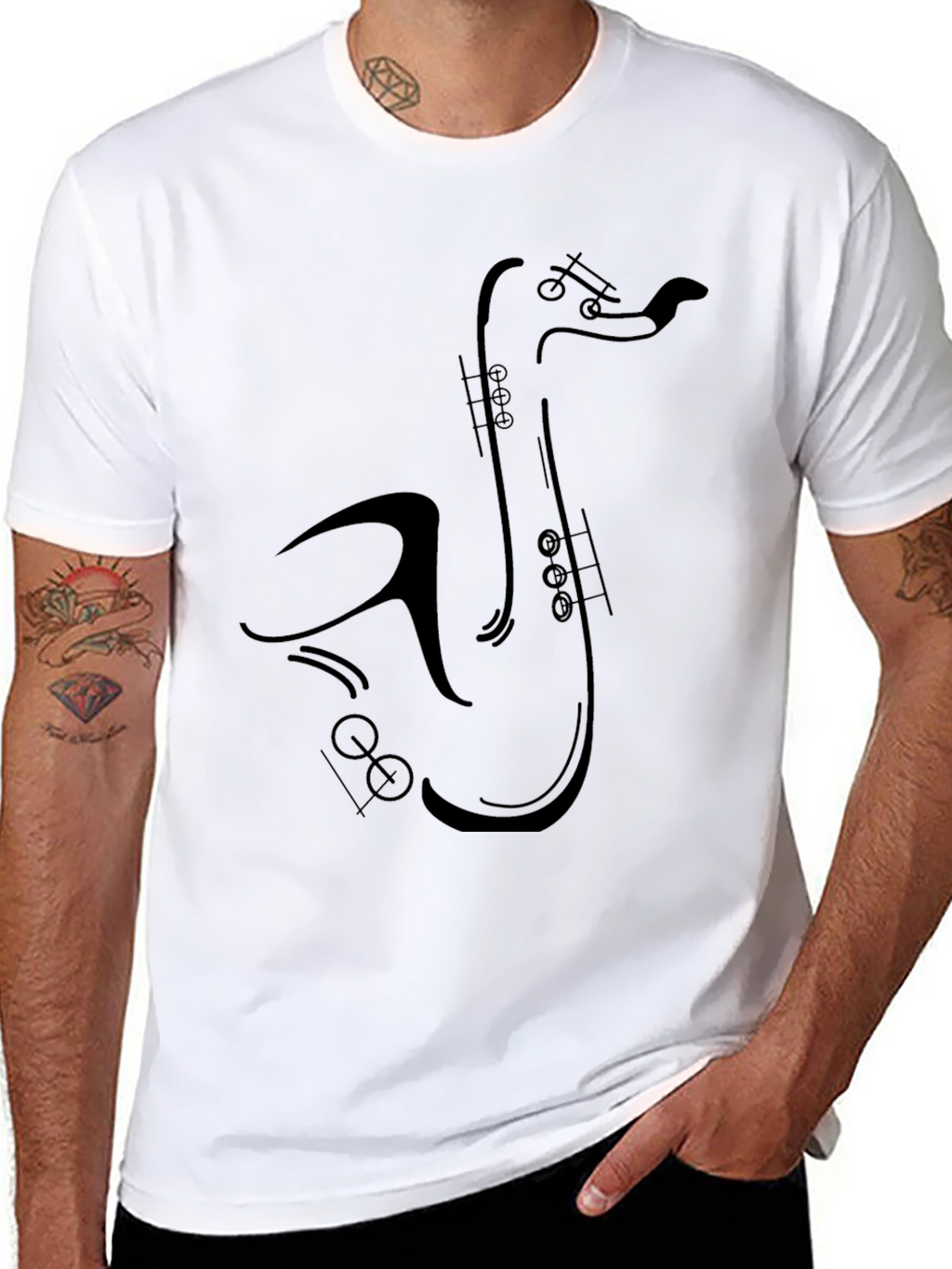 Saxophone Graphic Tee - Black Cotton T-Shirt