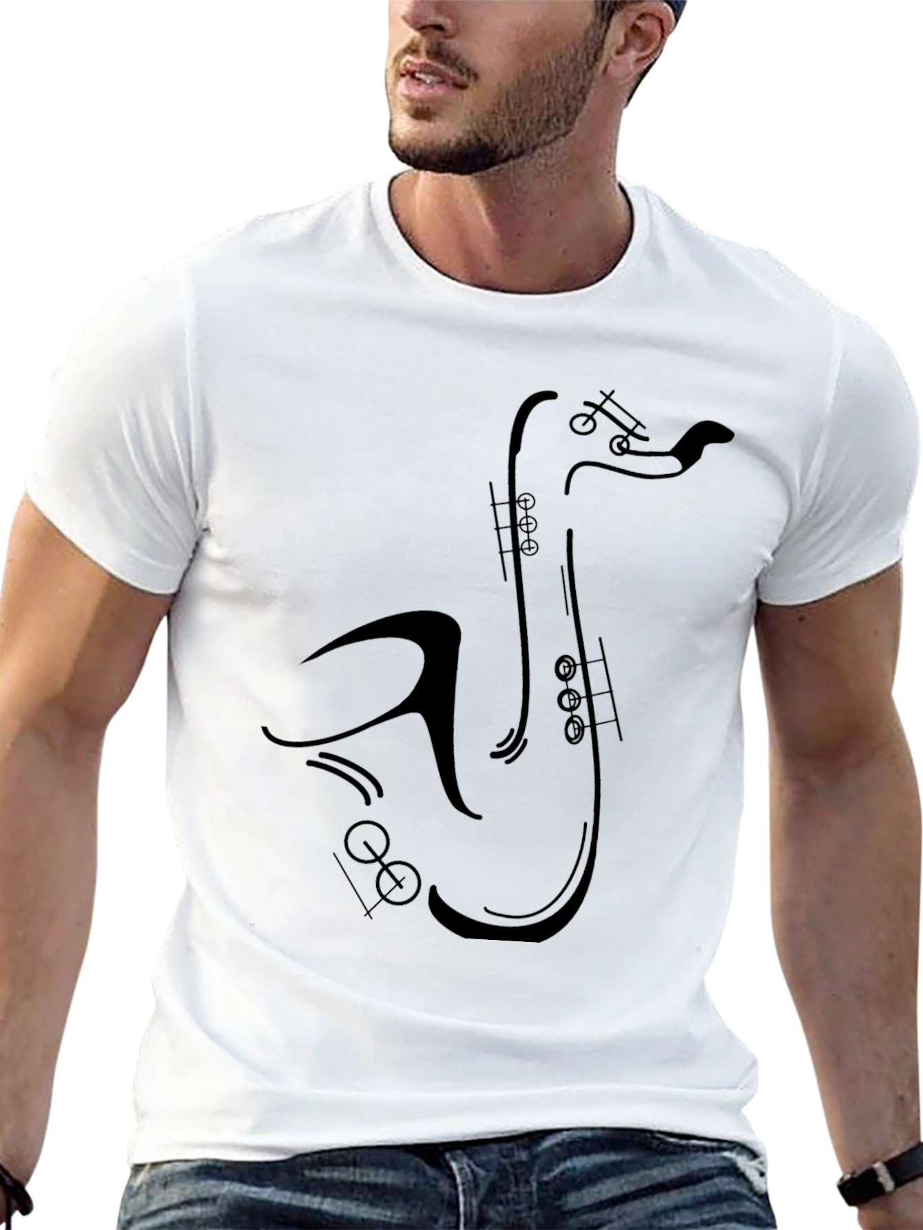 Saxophone Graphic Tee - Black Cotton T-Shirt
