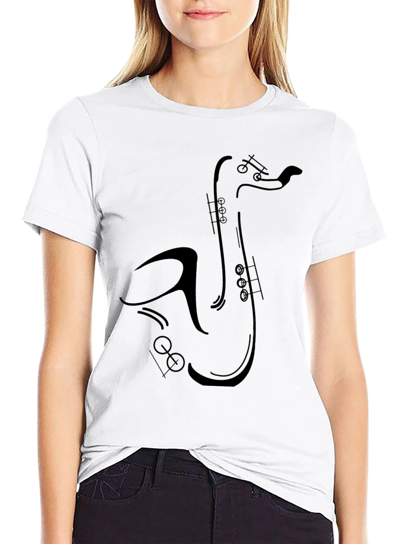 Saxophone Graphic Tee - Black Cotton T-Shirt