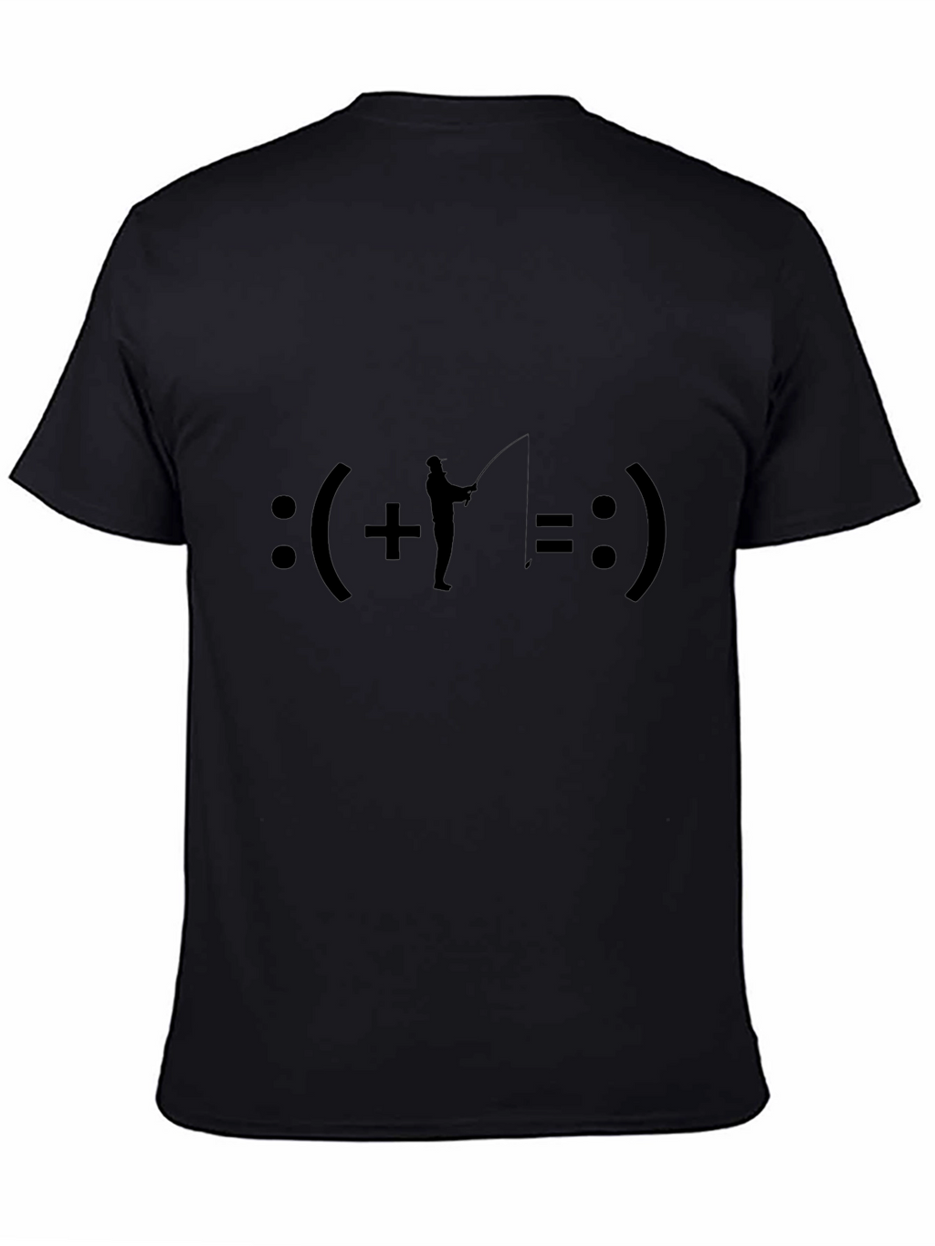 Fishing Equals Happiness T-Shirt - Black Crew Neck Tee