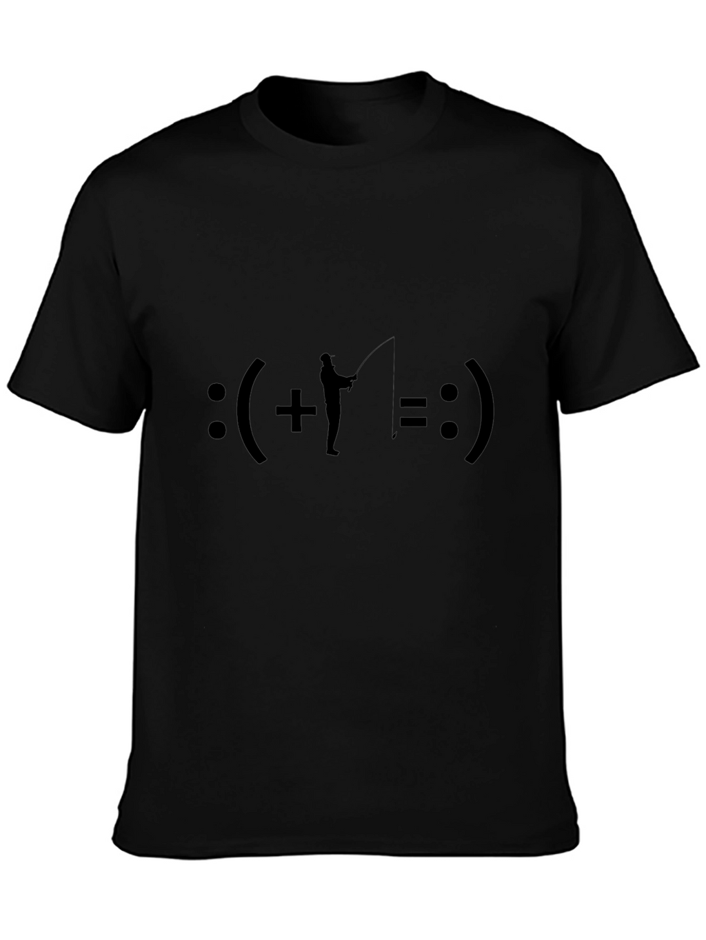 Fishing Equals Happiness T-Shirt - Black Crew Neck Tee