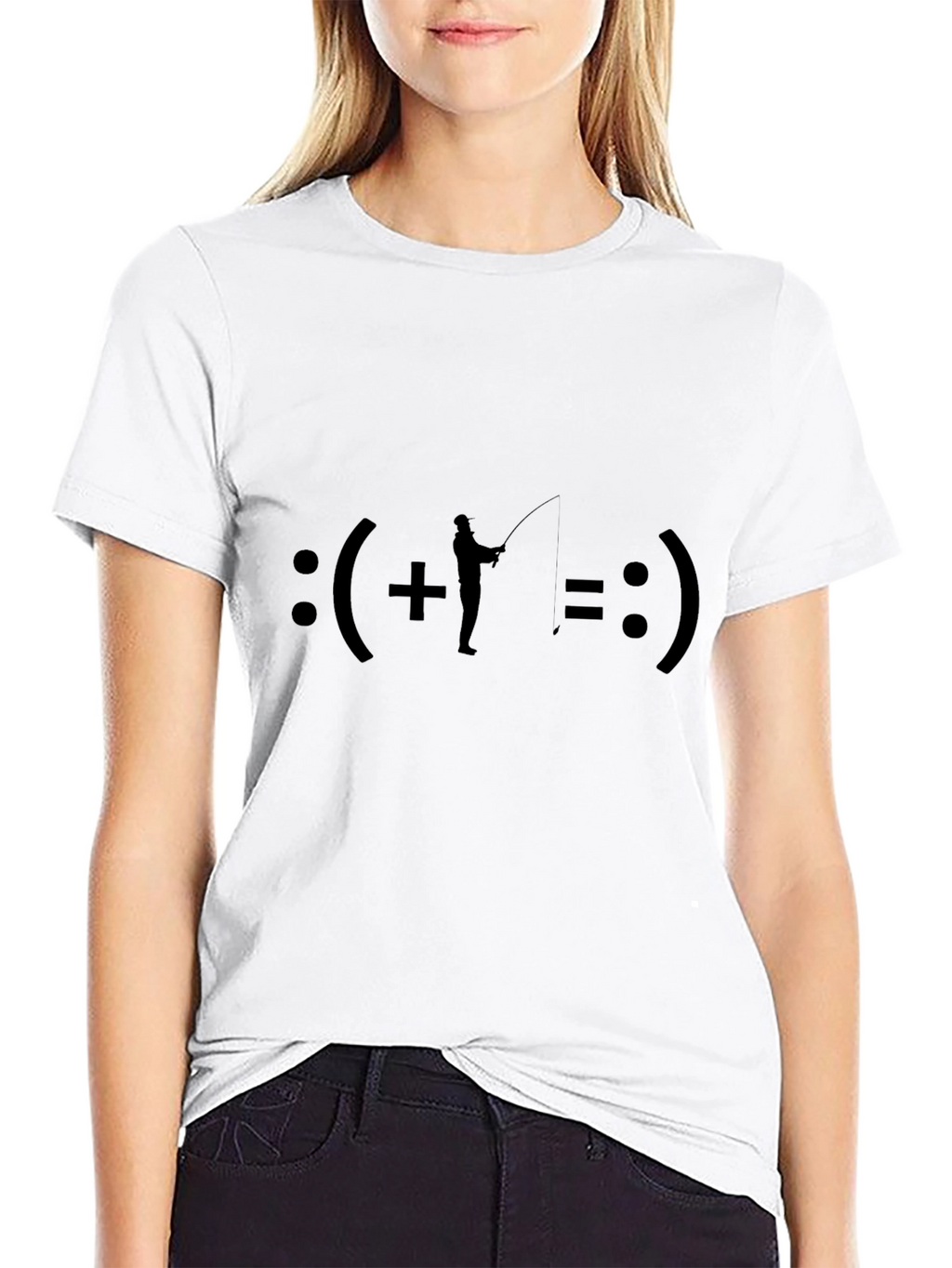 Fishing Equals Happiness T-Shirt - Black Crew Neck Tee