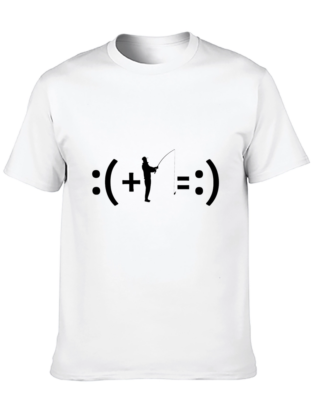 Fishing Equals Happiness T-Shirt - Black Crew Neck Tee