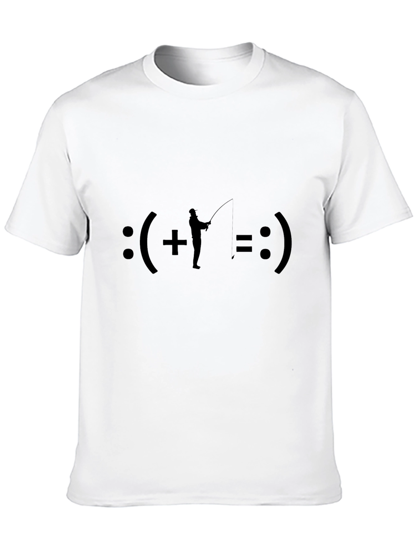 Fishing Equals Happiness T-Shirt - Black Crew Neck Tee