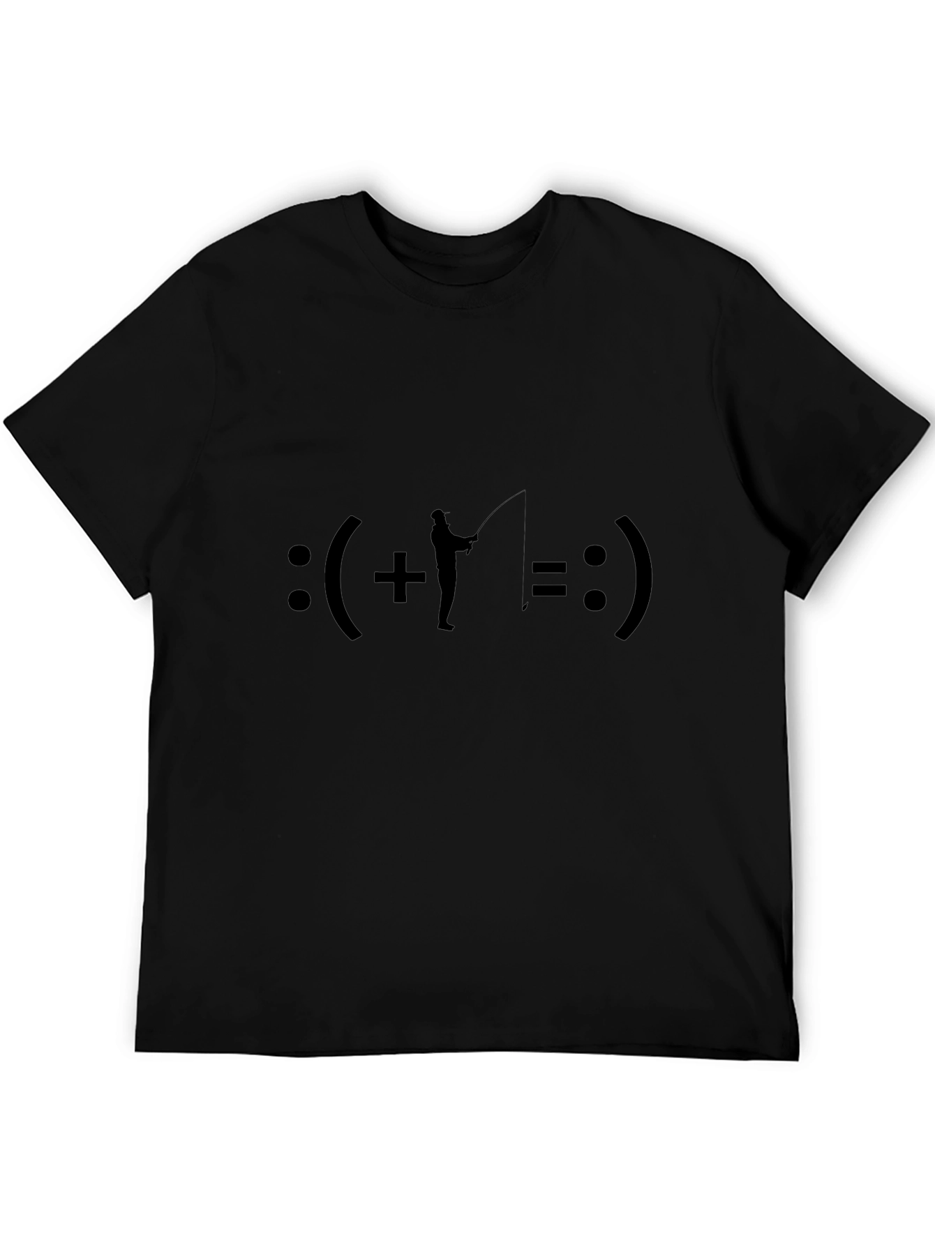 Fishing Equals Happiness T-Shirt - Black Crew Neck Tee
