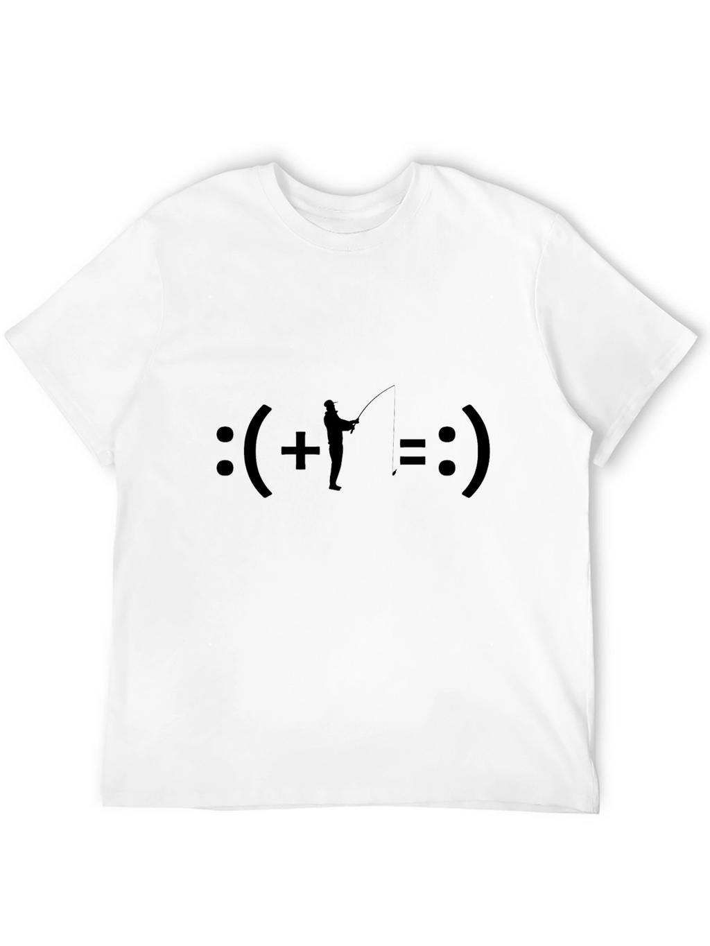 Fishing Equals Happiness T-Shirt - Black Crew Neck Tee