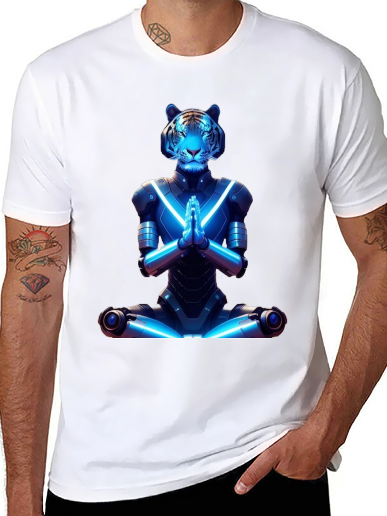 Meditating Cyber Tiger Graphic Tee