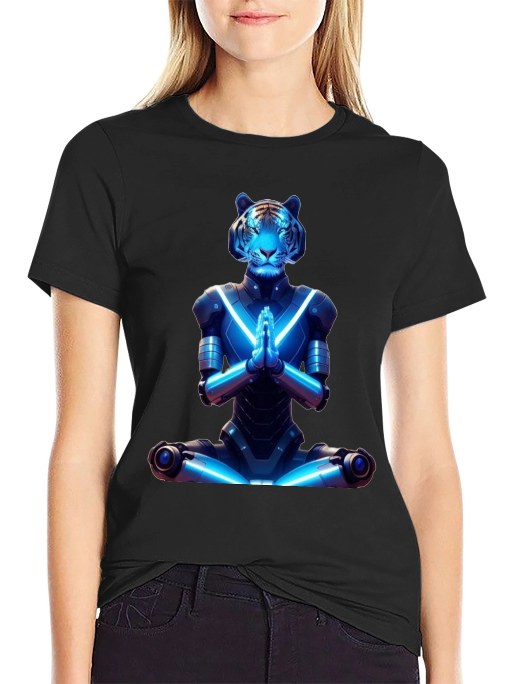 Meditating Cyber Tiger Graphic Tee