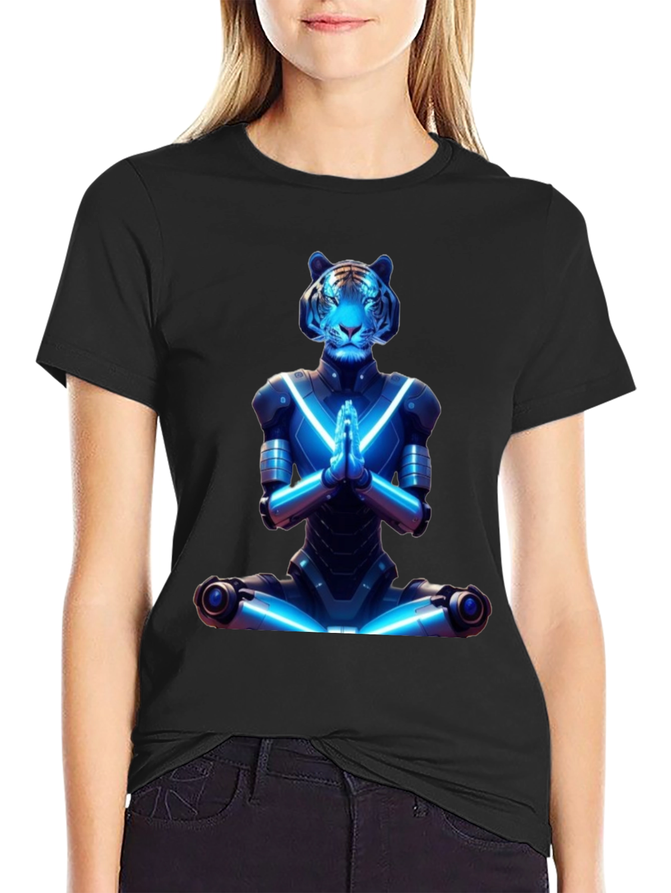 Meditating Cyber Tiger Graphic Tee