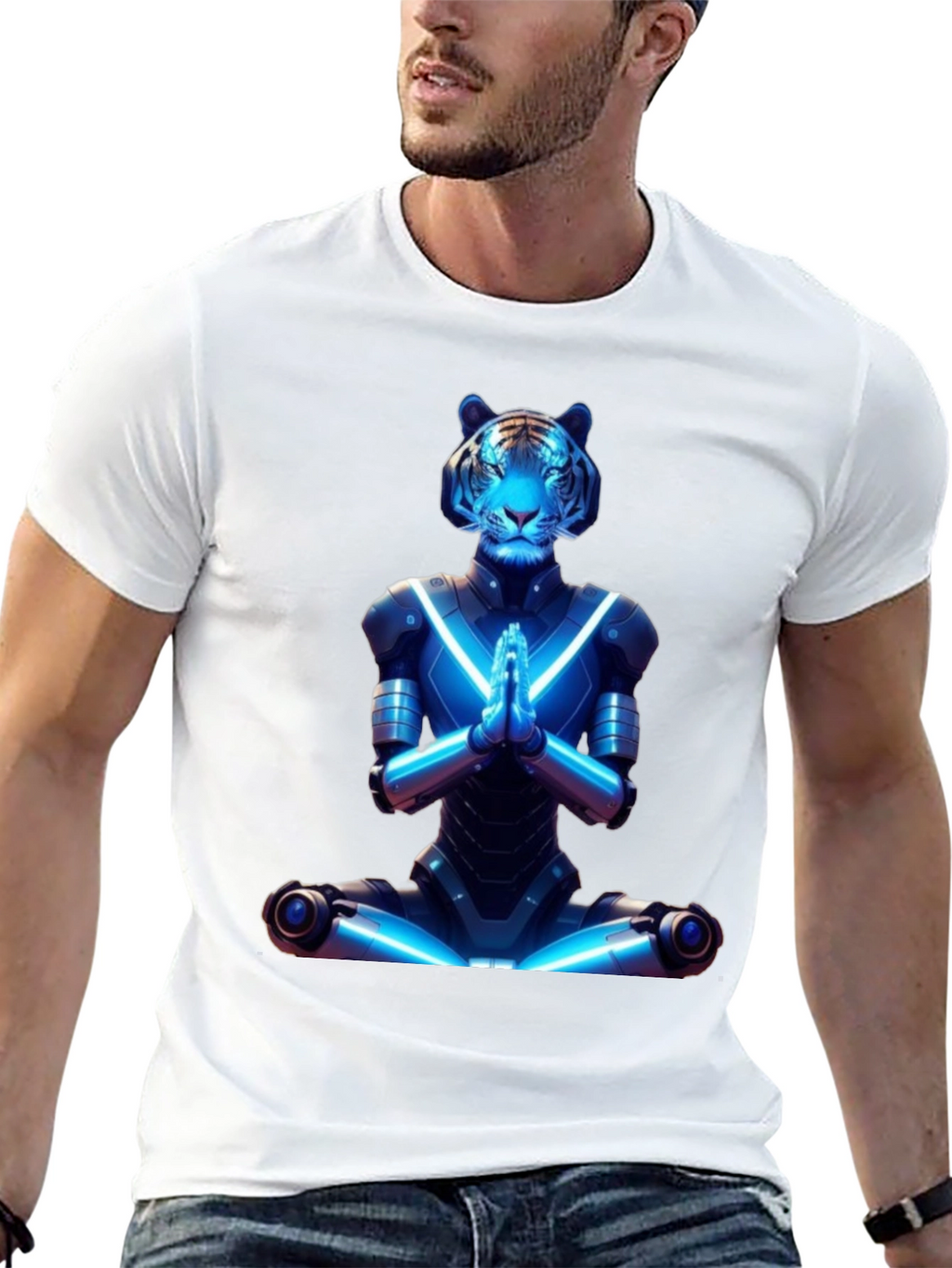 Meditating Cyber Tiger Graphic Tee