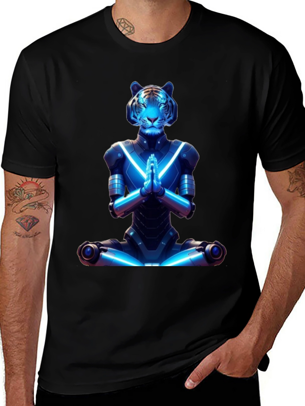 Meditating Cyber Tiger Graphic Tee