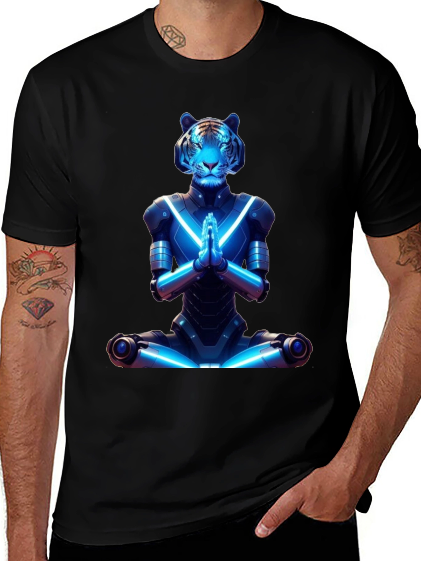 Meditating Cyber Tiger Graphic Tee
