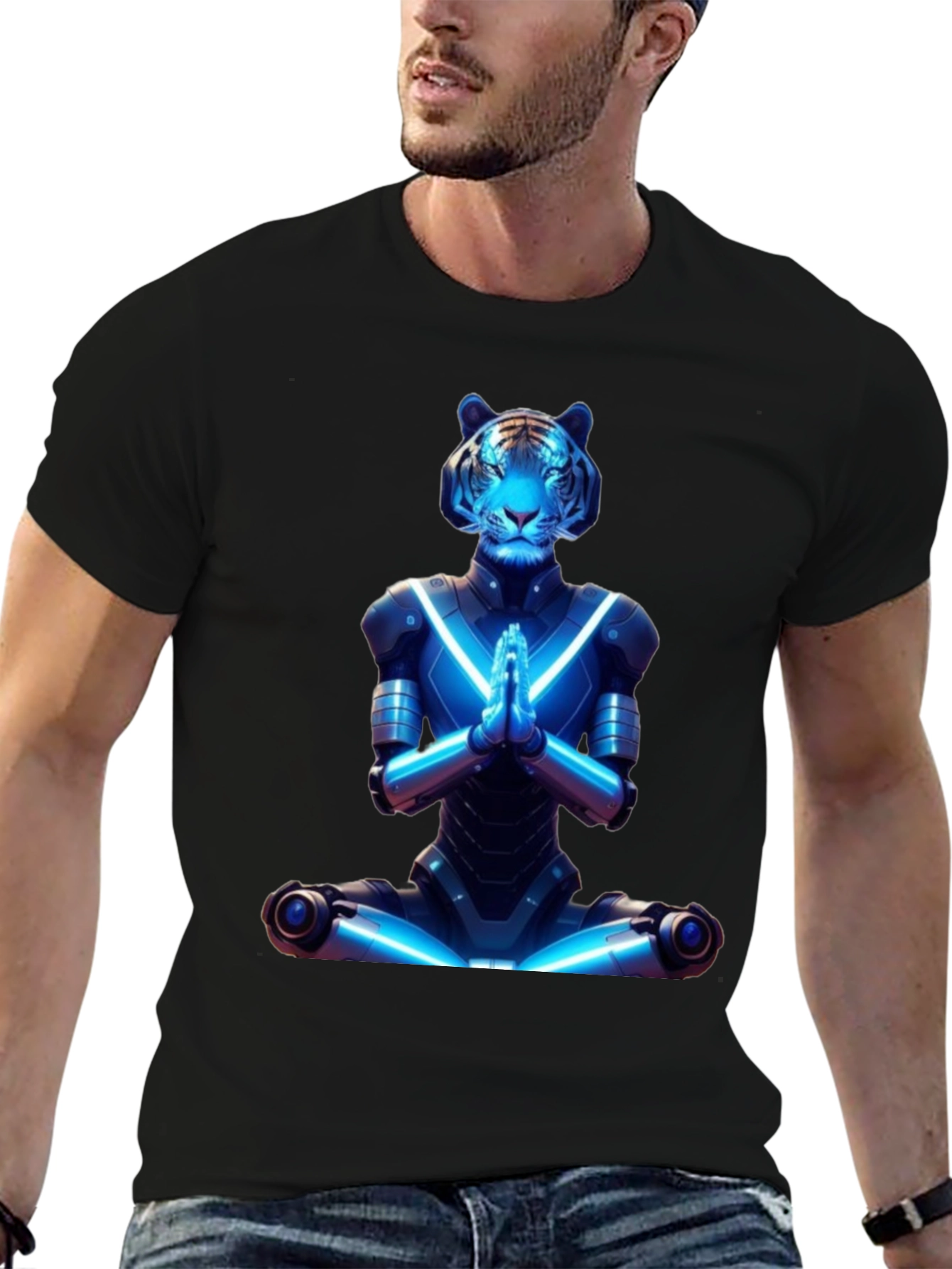 Meditating Cyber Tiger Graphic Tee