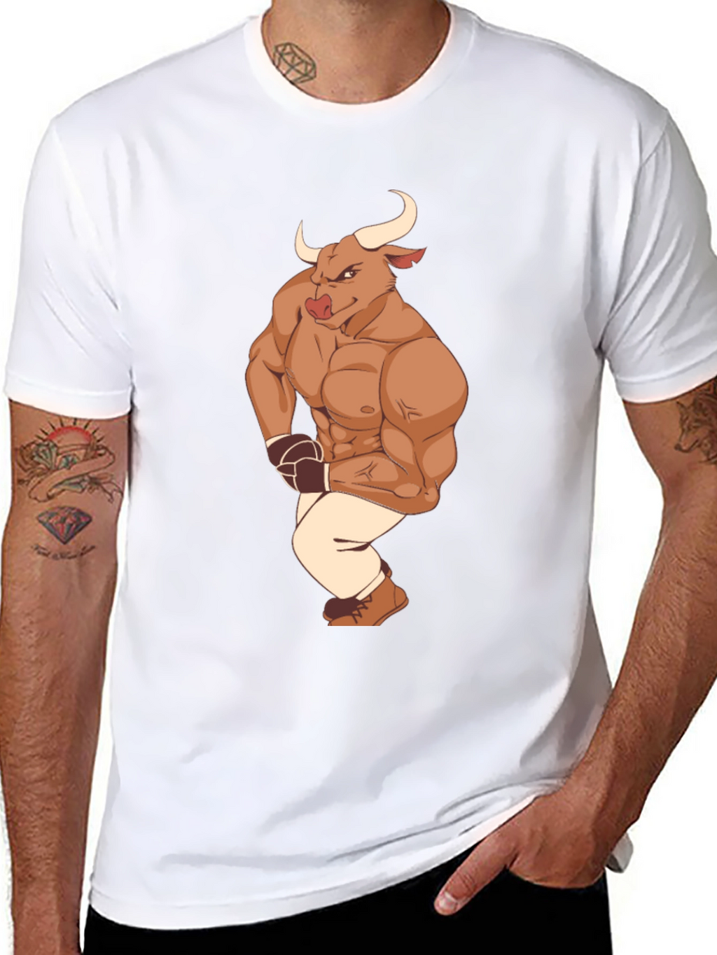 Cartoon Bull Boxer Graphic Tee - Black