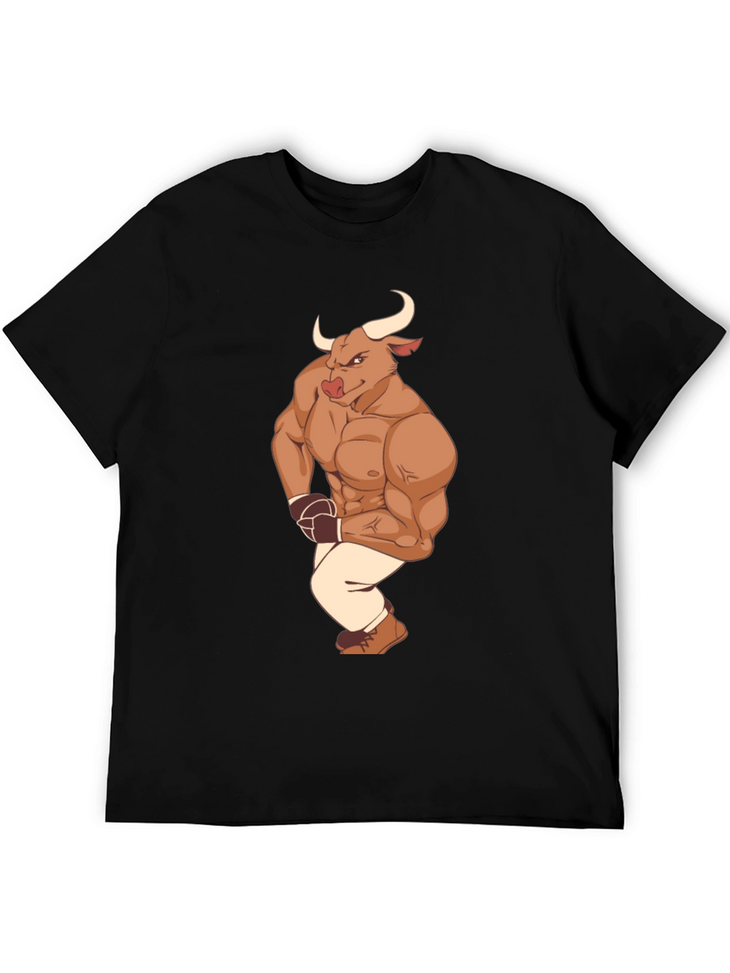 Cartoon Bull Boxer Graphic Tee - Black