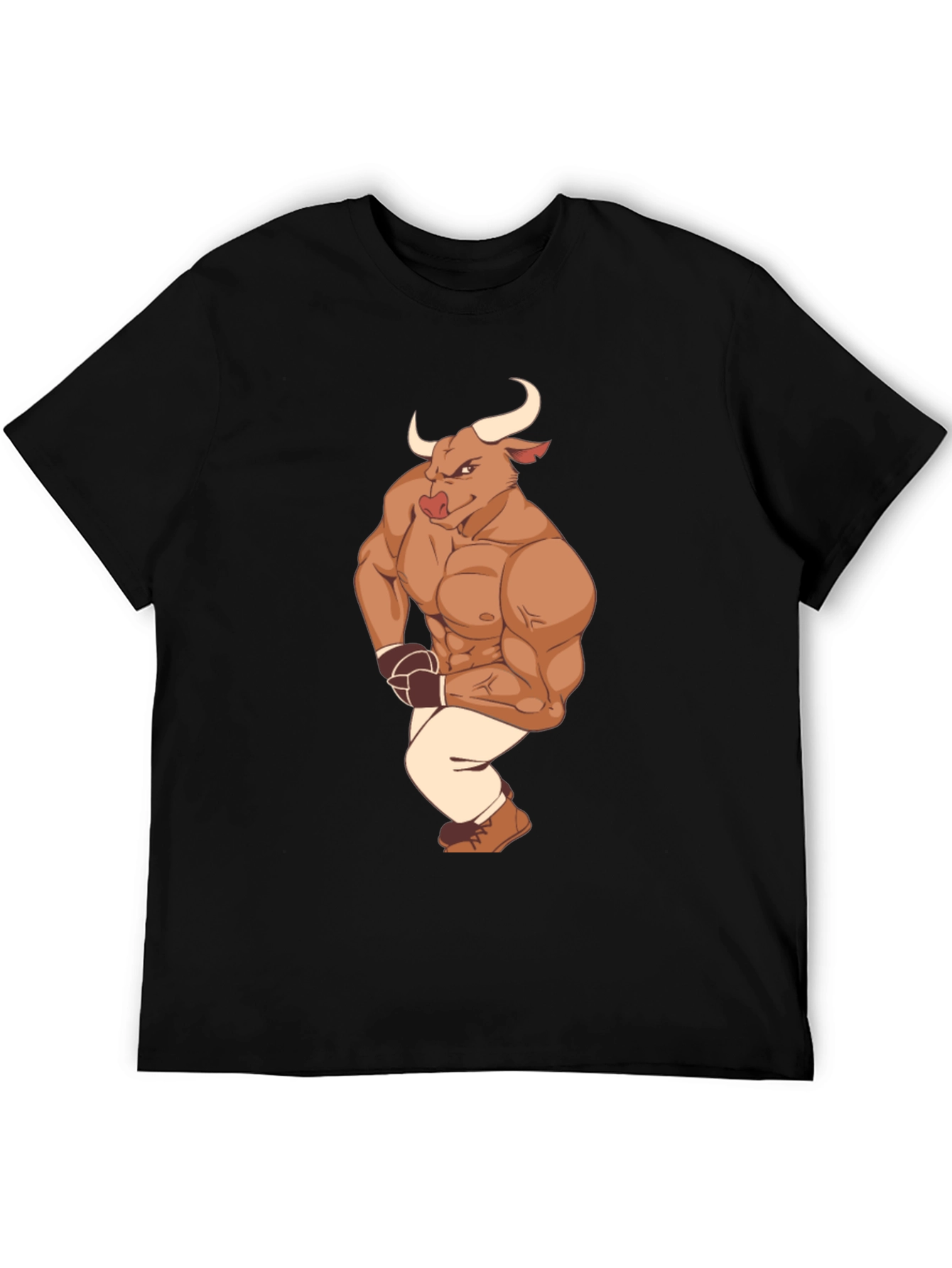 Cartoon Bull Boxer Graphic Tee - Black