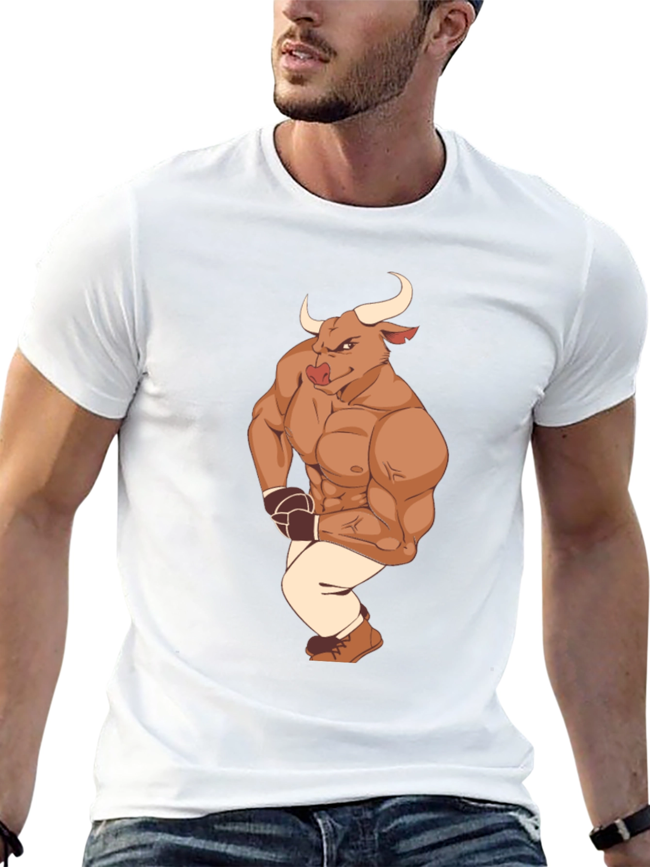 Cartoon Bull Boxer Graphic Tee - Black