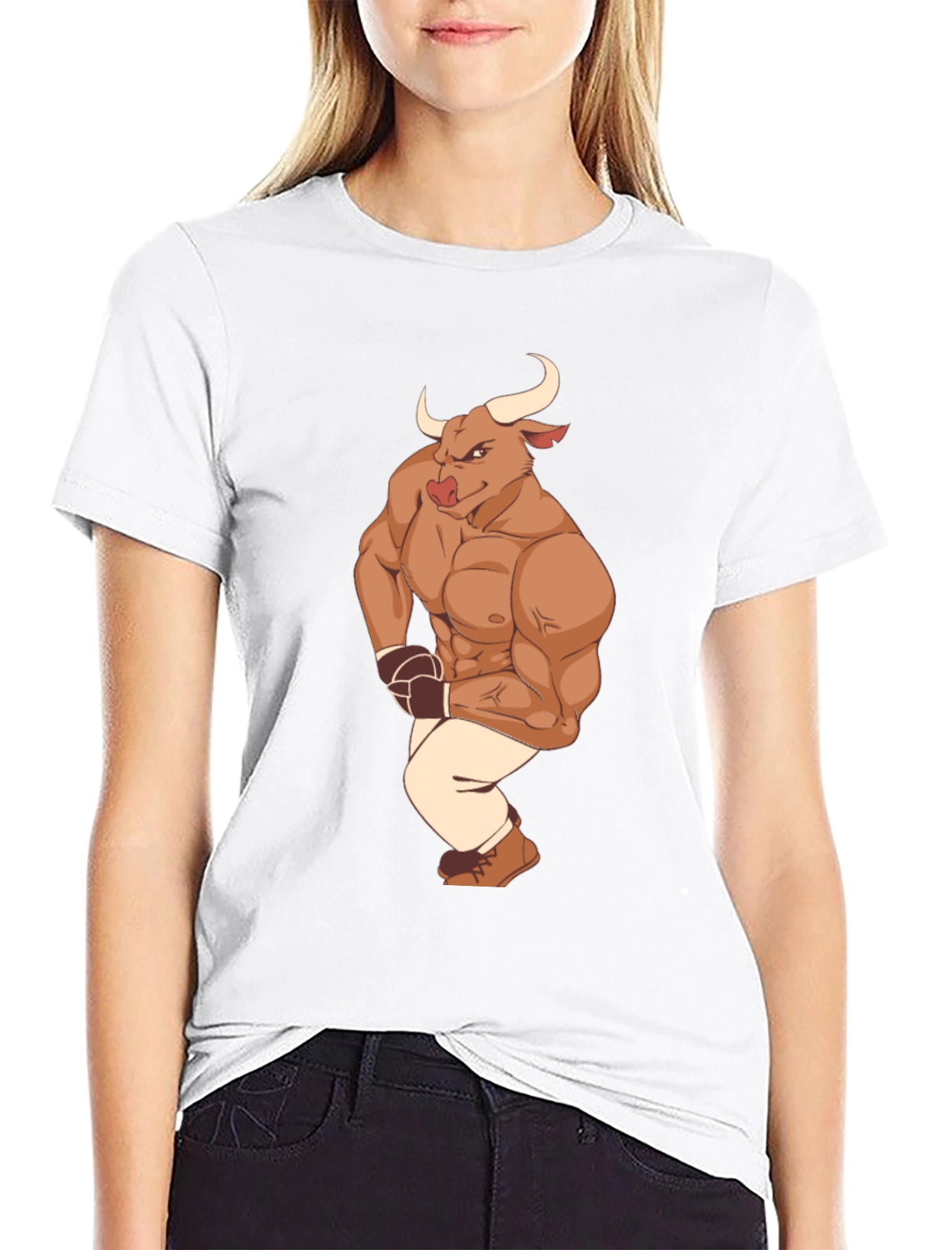Cartoon Bull Boxer Graphic Tee - Black