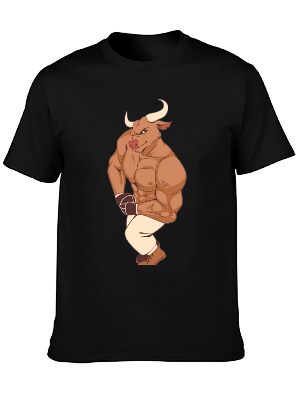 Cartoon Bull Boxer Graphic Tee - Black