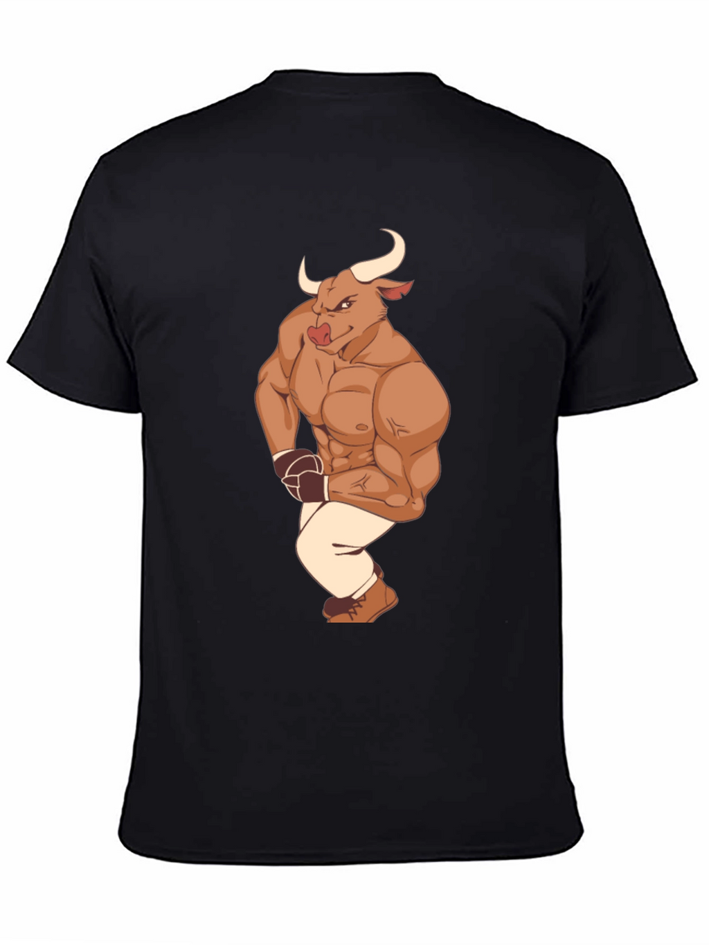 Cartoon Bull Boxer Graphic Tee - Black