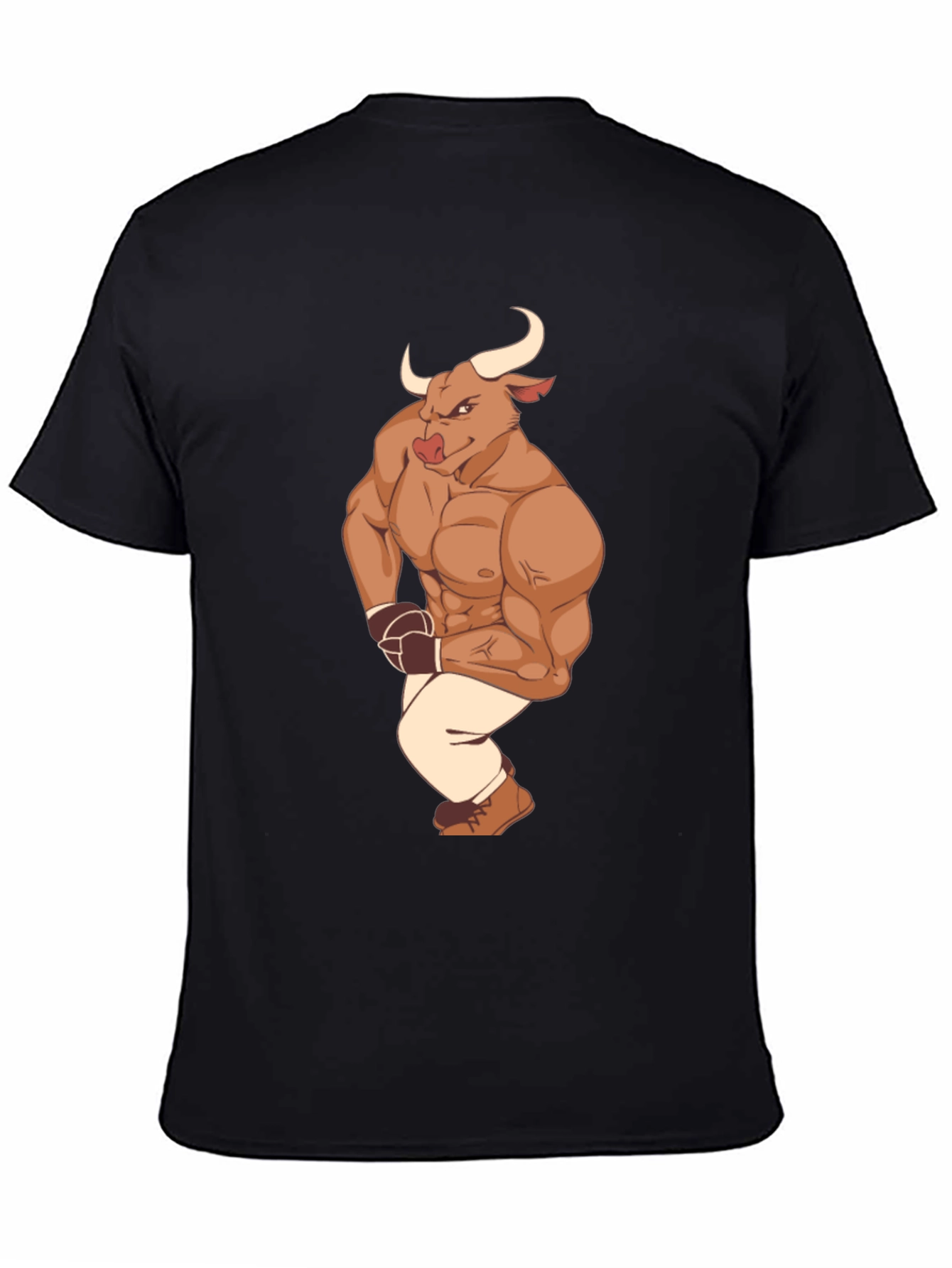 Cartoon Bull Boxer Graphic Tee - Black