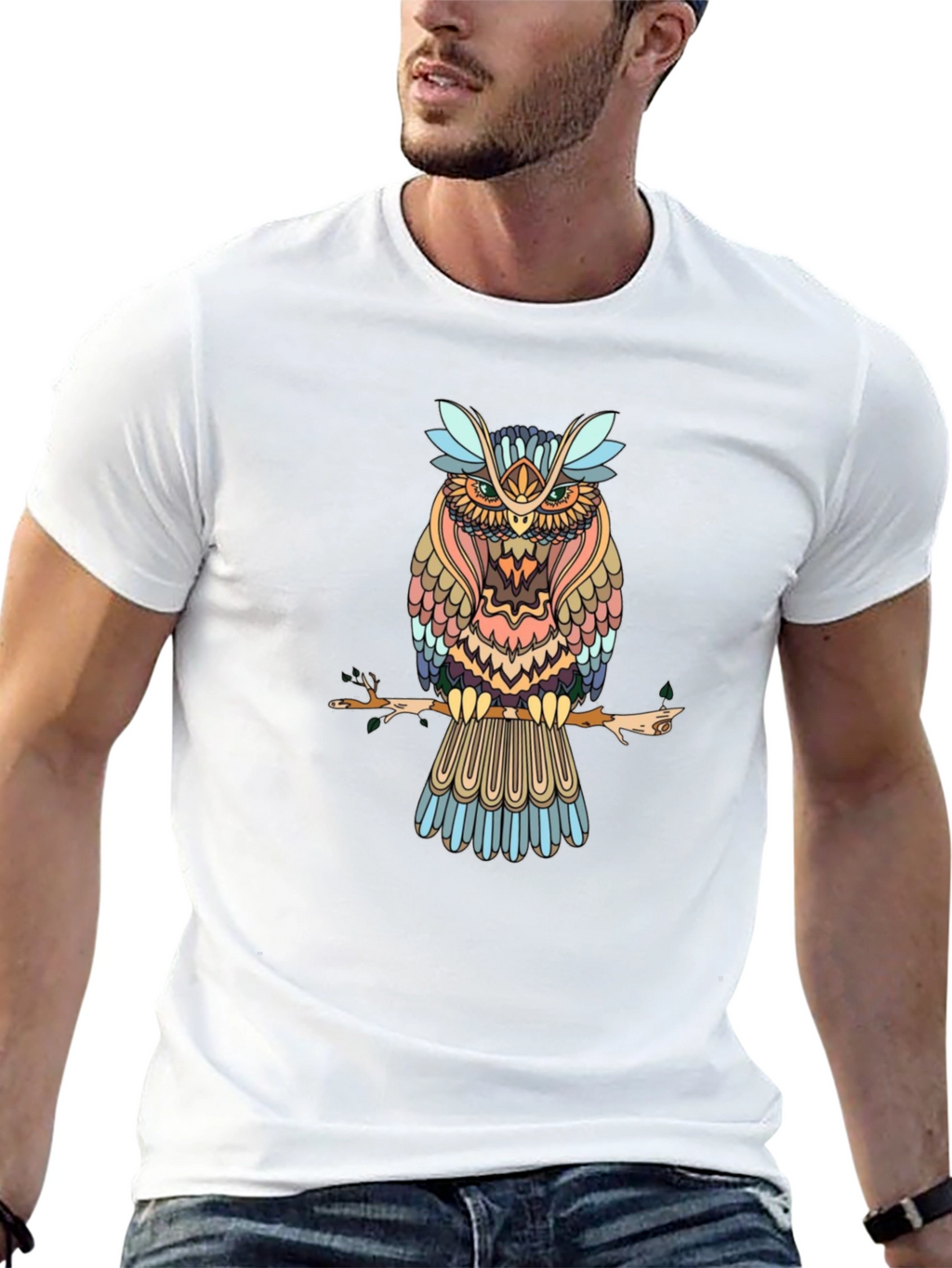 Mens Black Owl Graphic Print T-Shirt