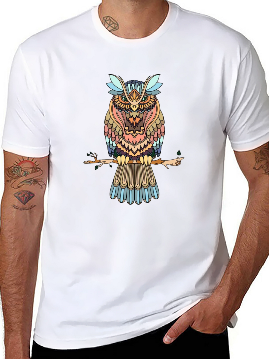 Mens Black Owl Graphic Print T-Shirt