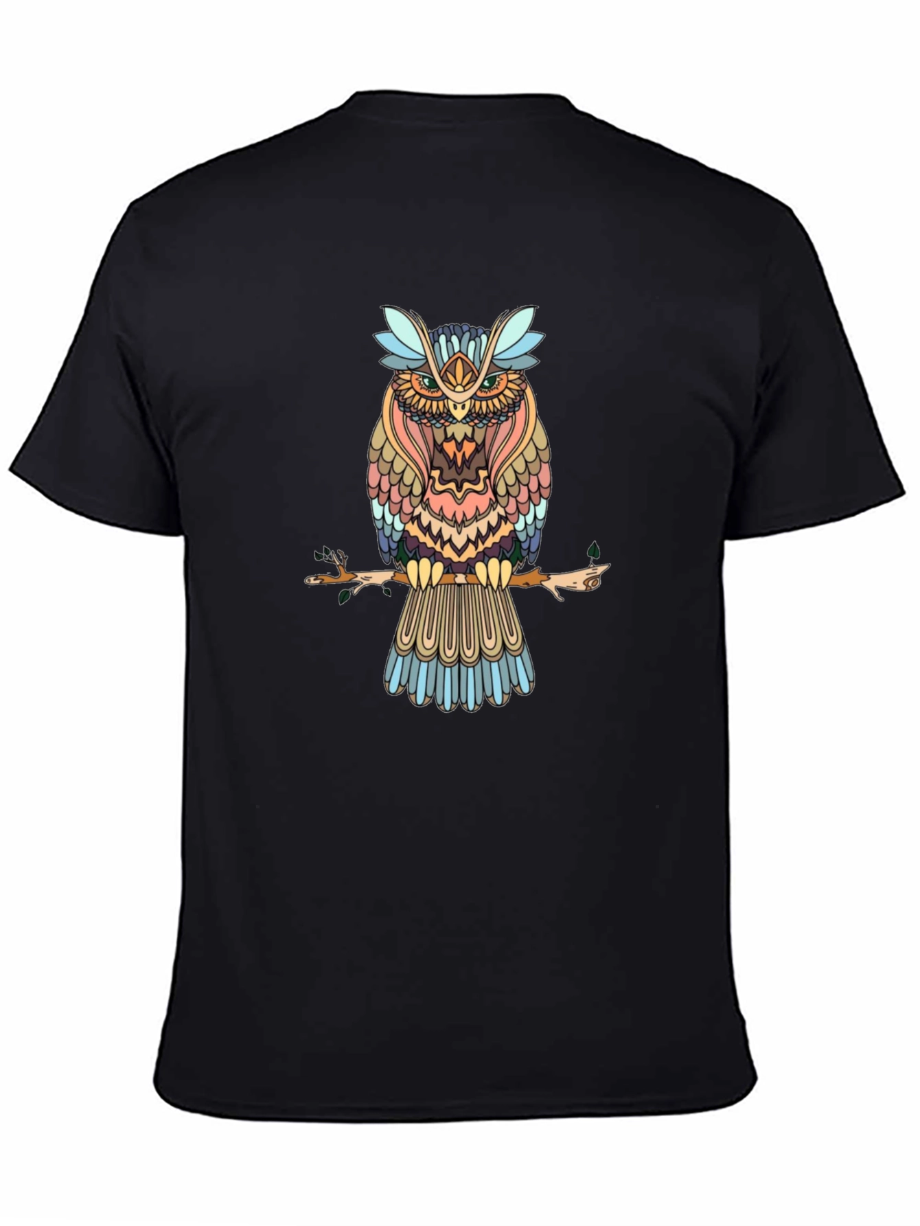 Mens Black Owl Graphic Print T-Shirt