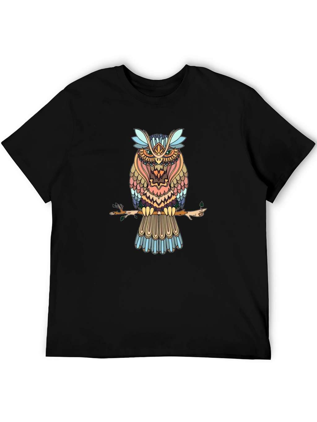 Mens Black Owl Graphic Print T-Shirt
