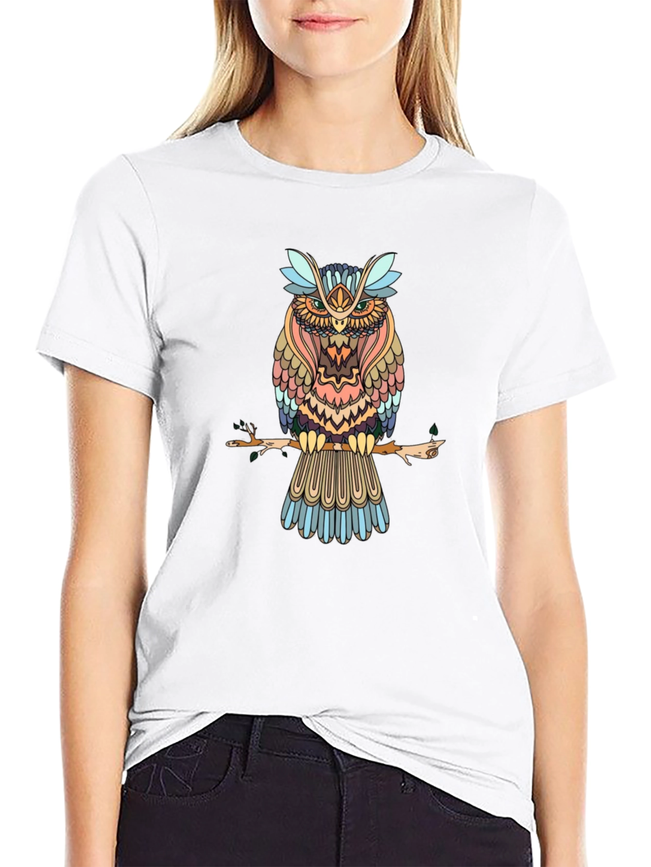 Mens Black Owl Graphic Print T-Shirt