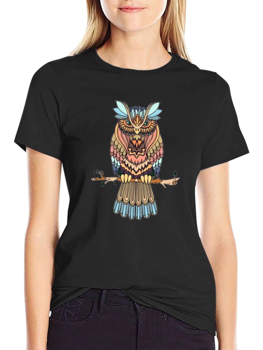 Mens Black Owl Graphic Print T-Shirt
