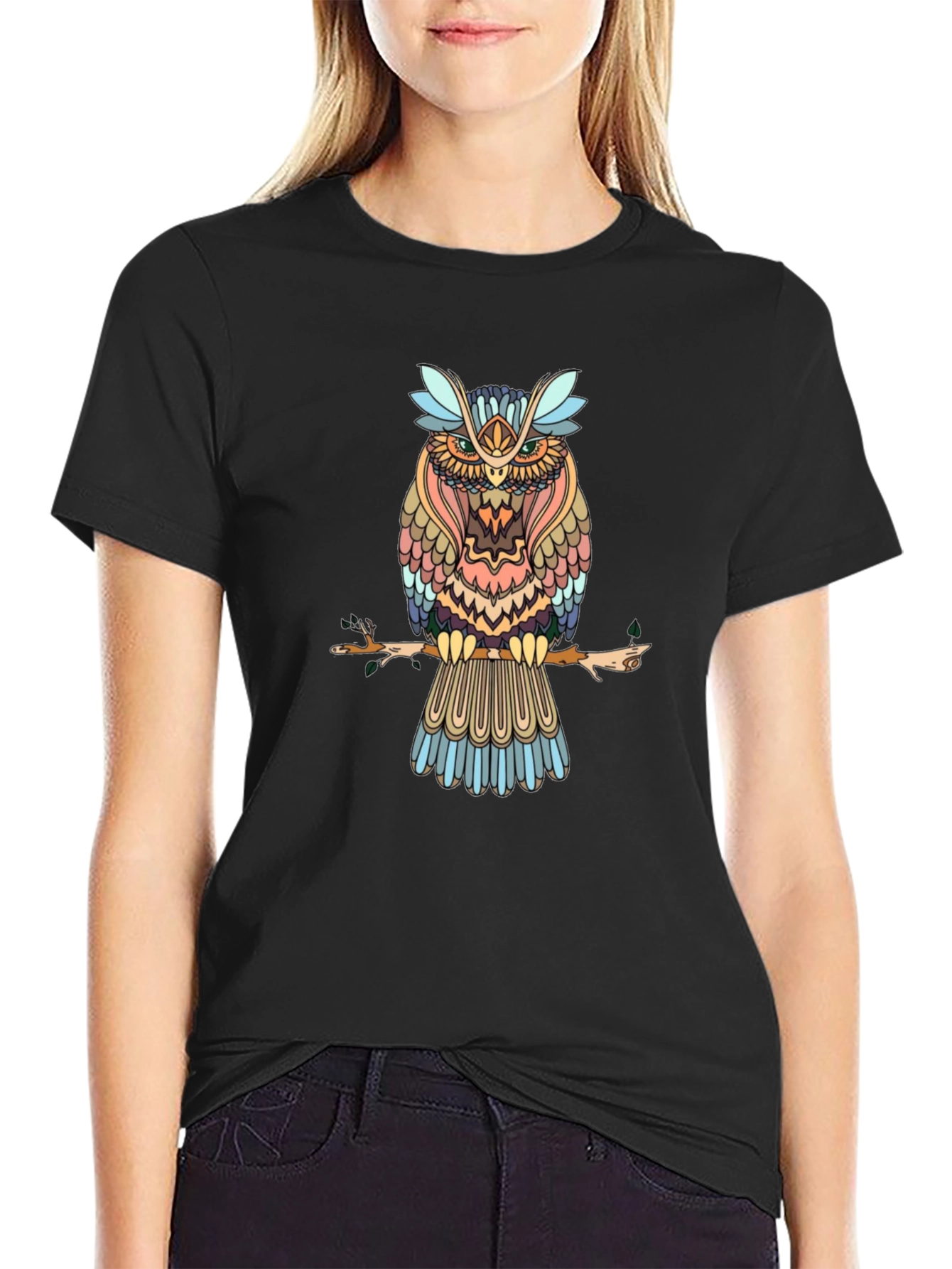 Mens Black Owl Graphic Print T-Shirt